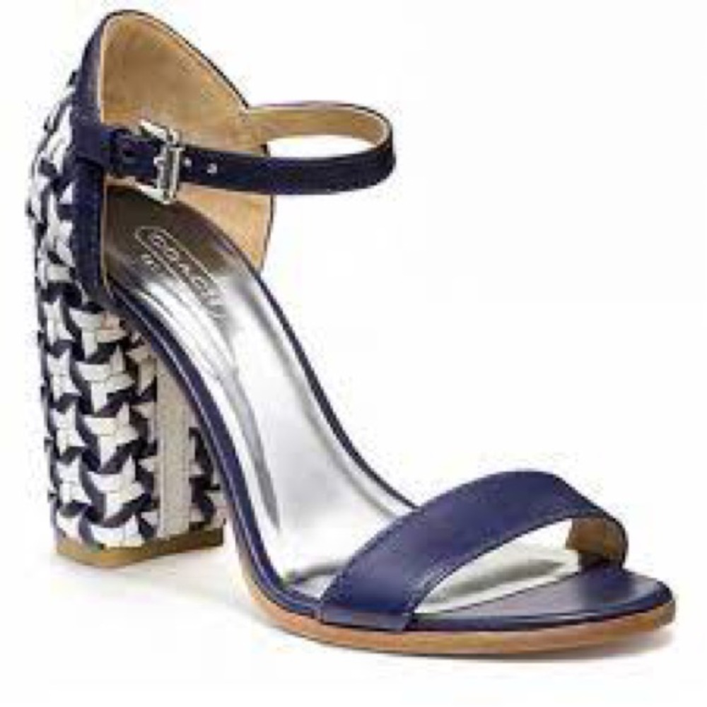 Coach Terri navy & white woven leather sandle